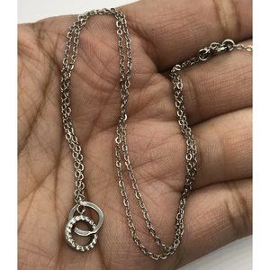 Sterling Silver W 925 interlocking circles crystals accents chain necklace